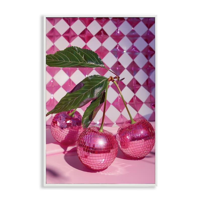 Stupell Groovy Cherry Disco Balls Framed Giclee Art Design By LSR Design Studio - 16 x 24 - White
