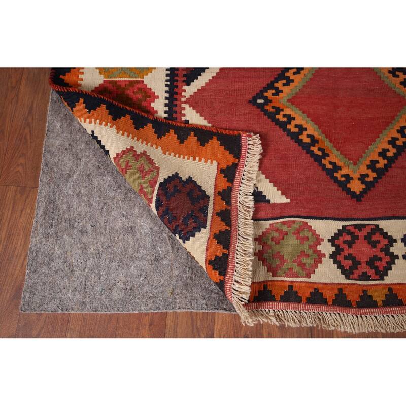 Vegetable Dye Red Kilim Qashqai Persian Antique Runner Wool Carpet - 3'9"x 8'6"