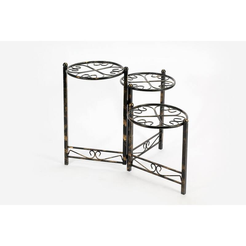 24.41" Three Tier Heart Clover Black / Gold Round Plant Stand - Multicolor