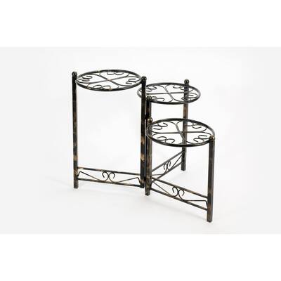 24.41" Three Tier Heart Clover Black / Gold Round Plant Stand
