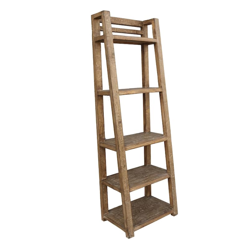 Bookcase, 5 Tier Ladder Shelves, Rustic Natural Brown Wood, 72 Inch