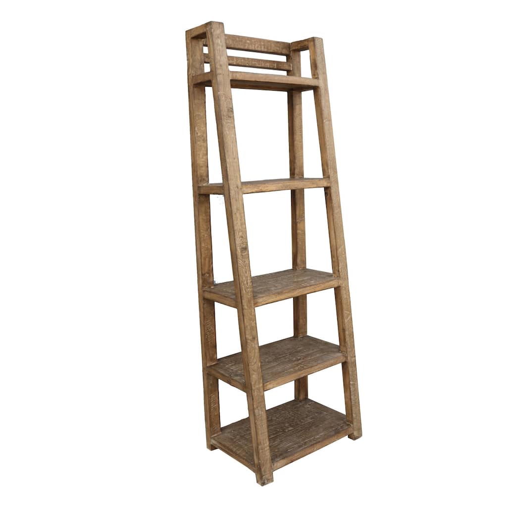Bookcase, 5 Tier Ladder Shelves, Rustic Natural Brown Wood, 72 Inch