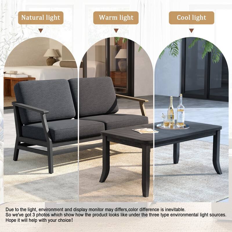 Outdoor Loveseat Sofa with Coffee Table Teak Wood Patio Furniture