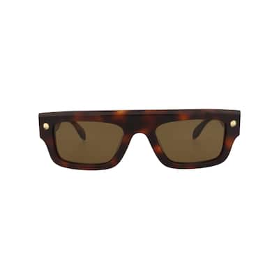 Alexander McQueen Square-Frame Recycled Acetate Sunglasses, Nicotine Lens, Shiny Medium Havana w/Light Gold Studs Frame