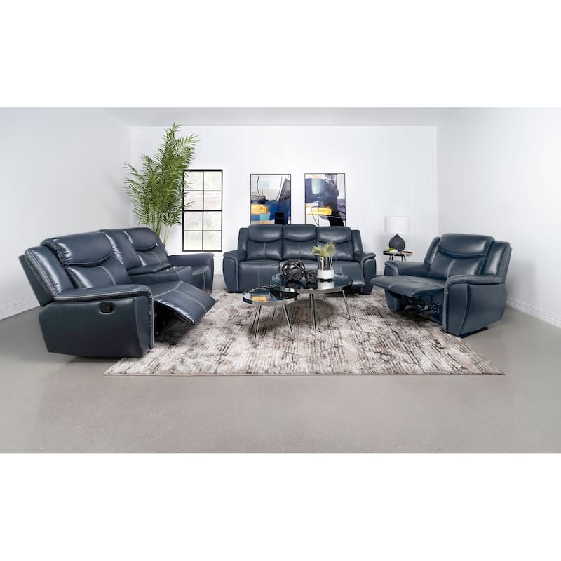 Sloane Upholstered Padded Arm Reclining Sofa Blue
