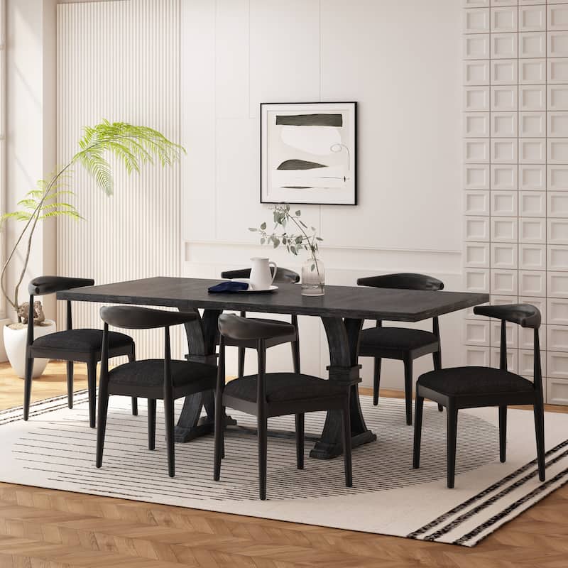 Covey 7 Piece Dining Set by Christopher Knight Home - BlackTexturedTweed/Black/Gray