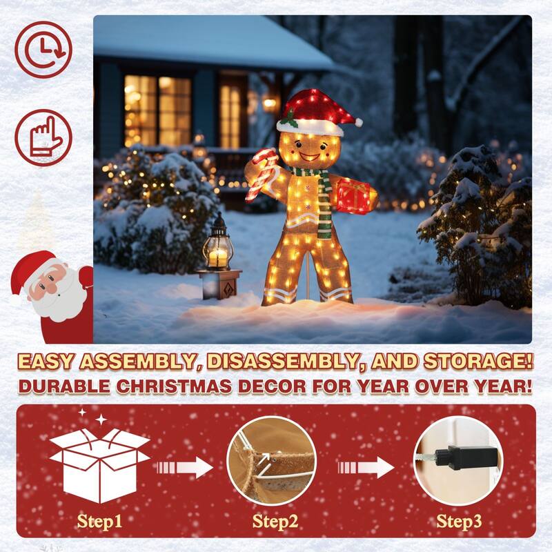 VEIKOUS 5 ft. Gingerbread Man Stake Christmas Holiday Decoration with Warm White LED