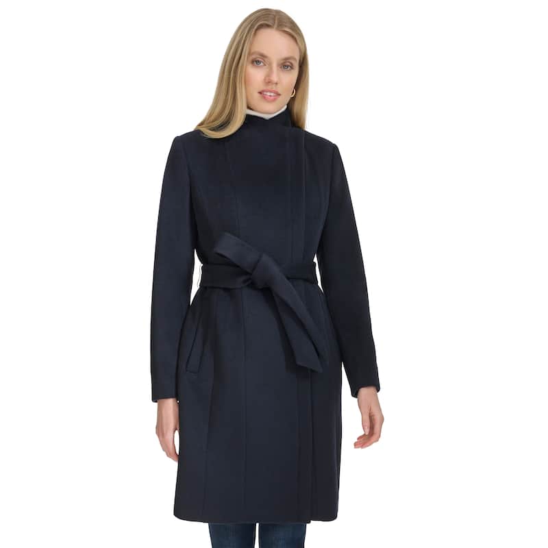 Cole Haan Double-Breasted Wool Blend Coat - Navy - 6