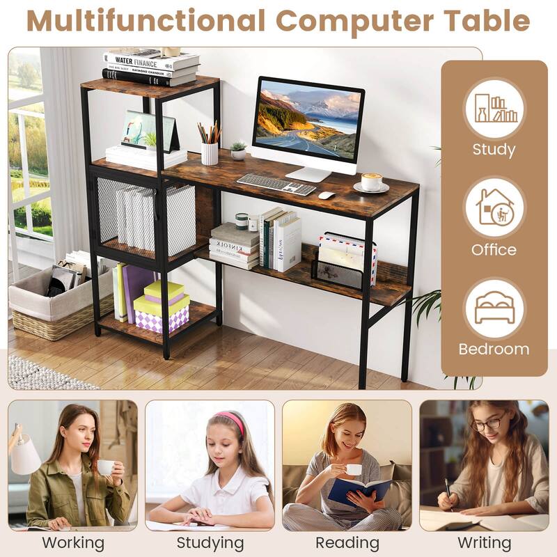Costway Computer Desk with Bookshelf Large Wide Desktop Storage - See Details
