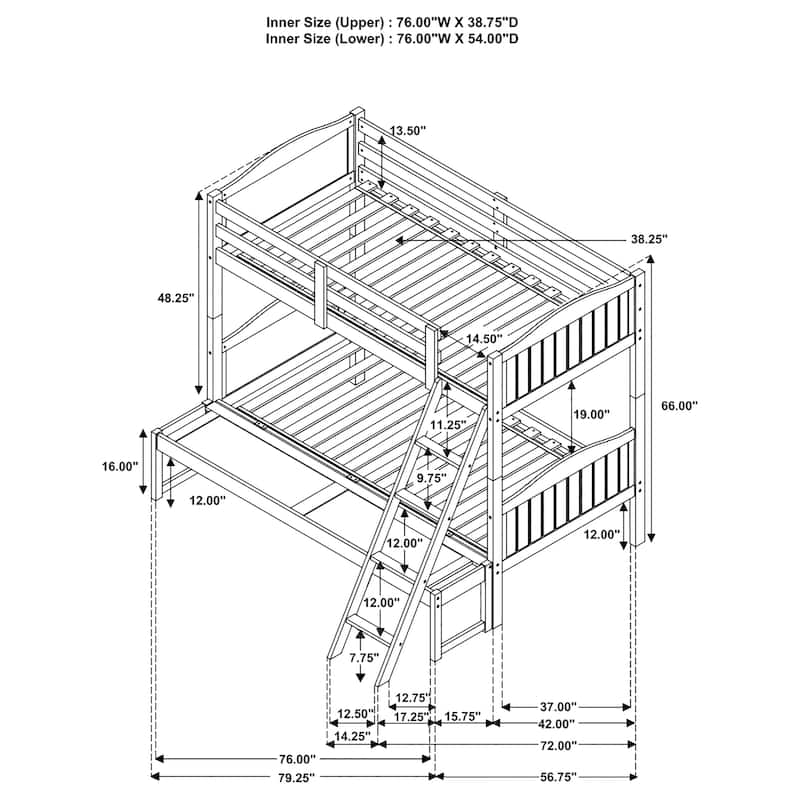 Arlo Transitional Wood Frame Bunk Bed with Ladder