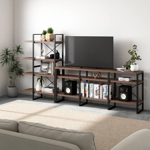 Davee Antique Walnut Entertainment Center TV Stand for TVs up to 78'' - 106.3*13.78*56.69 inches