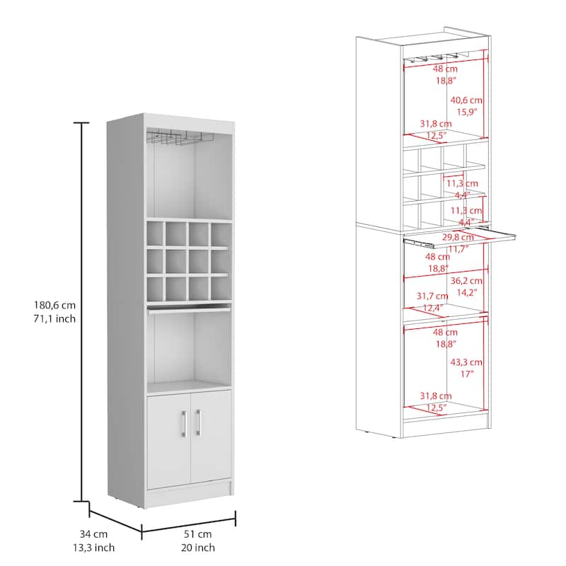 Kevil 71-Inch Tall Bar Cabinet 5-Tier Modern Bar Cabinet with Glass Holder Stemware Rack, Wine Cabinet, Liquor Cabinet