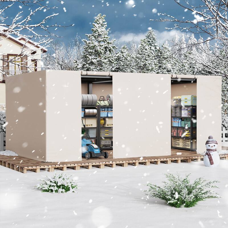 EROMMY Waterproof Pergola Winter Cover with Sidewalls, Mesh Windows and Roll-Up Door, All-Season Weather Enclosure