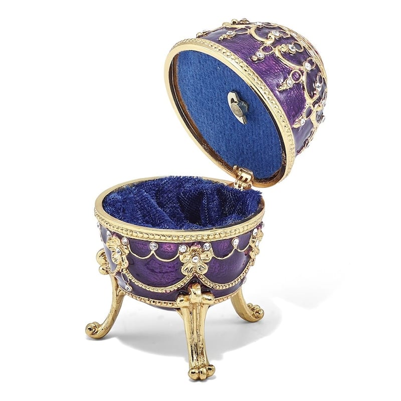 Curata Pewter Crystals Gold-Tone Enameled Imperial Purple (Plays Unchained Melody) Musical Egg -2.5" x 4"