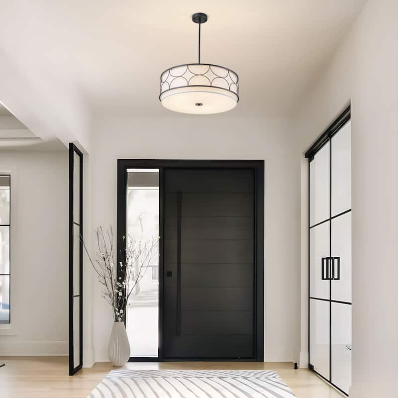 Starsky 5-Light Modern Fabric Drum Chandelier with Metal Deco - Black