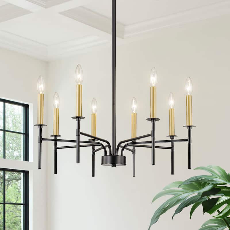 Starsky 8-Light 27'' Traditional Classic Candle Farmhouse Chandelier - Black&Gold
