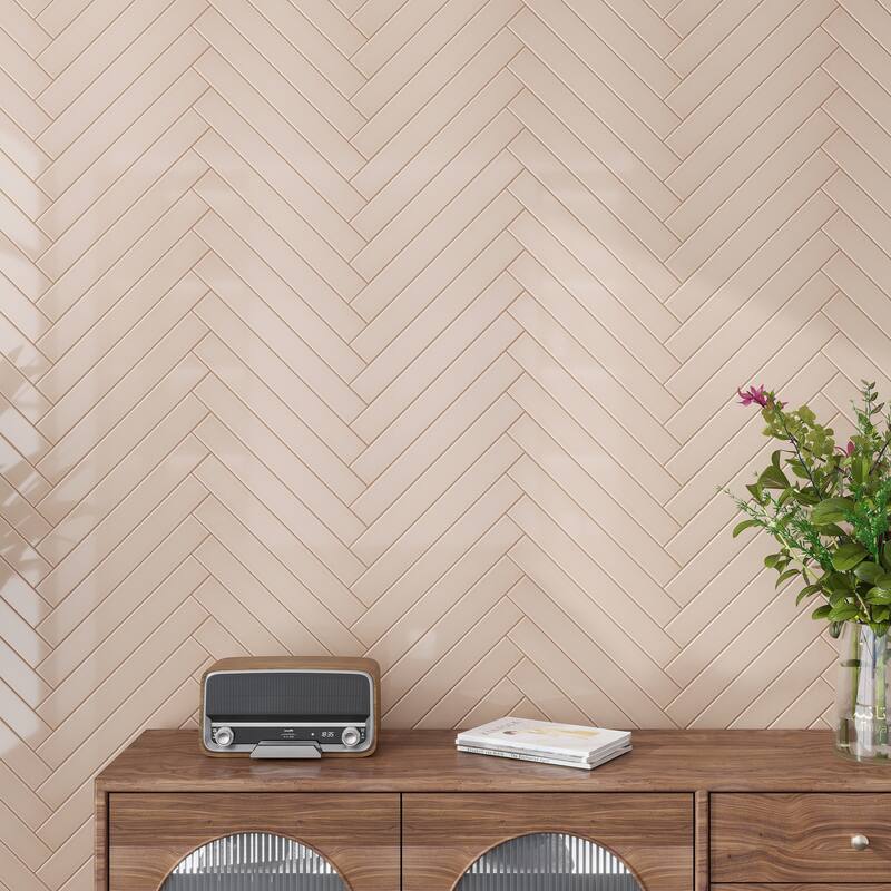 Apollo tile 2" x 16" Horizonte Glossy Powder Pink Ceramic Tile (10.76 sq ft/case) - 50 Pack
