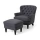 preview thumbnail 2 of 3, Roomfitters Tufted Accent Chair with Ottoman Set, Nailhead Trim Upholstered Lounge Chair with Wood Legs for Living Room, Gray