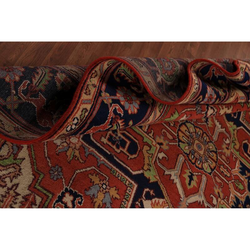 Orange Medallion Heriz Serapi Indian Area Rug Handmade Wool Carpet - 9'0"x 11'11"
