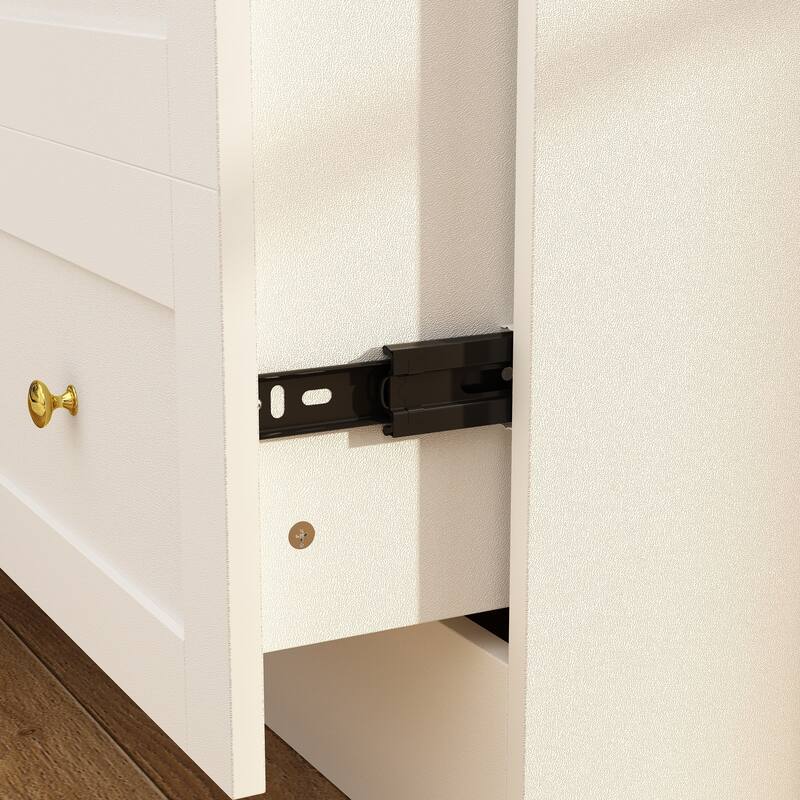 White Wardrobe Closet with Gold Handles - Modern Storage Cabinet with Drawers