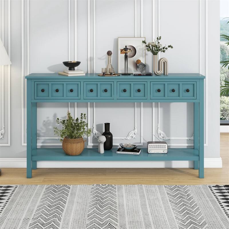 Rustic Entryway Console Table with Two Drawers and Bottom Shelf