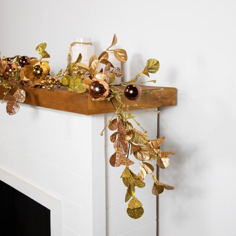 Ball Ornaments Glittered Christmas Garland - 5' x 10" - Gold and Copper Tone - 5' x 10"