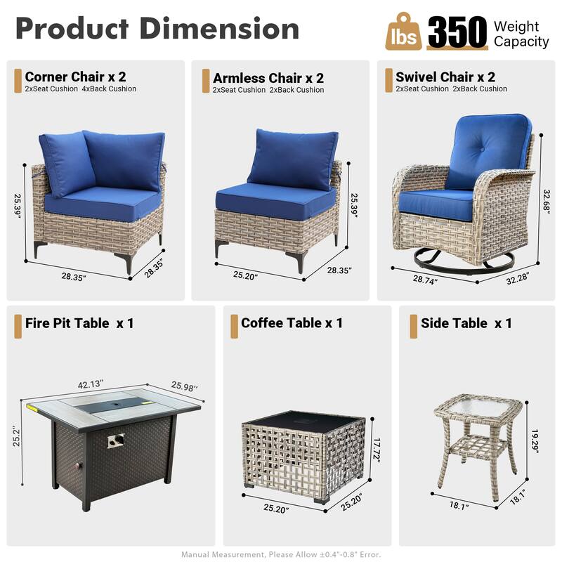 XIZZI 9-piece Patio Furniture Outdoor Wicker Chair Set with Fire Table