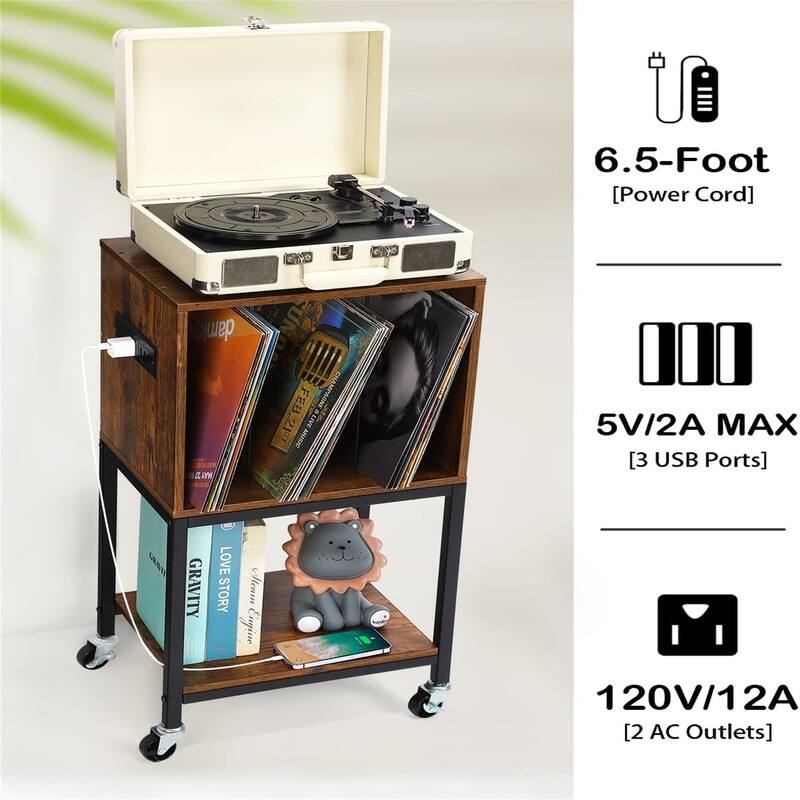 Vinyl Shelf with USB Ports and Outlets Turntable - 17.2 x 24.82 x 11.83