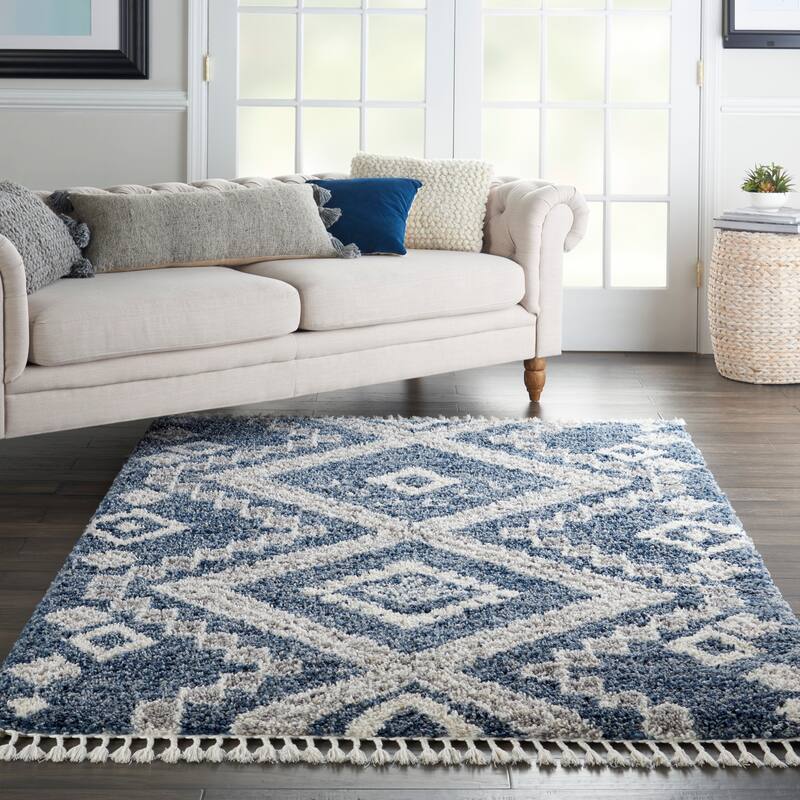 Nourison Scandinavian Shag Contemporary Tribal Area Rug - 4' x 6' - Denim Blue