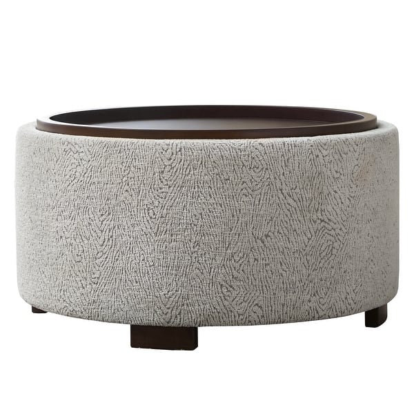 slide 2 of 12, Huimo Modern round wooden tray Ottoman with Storage Cream