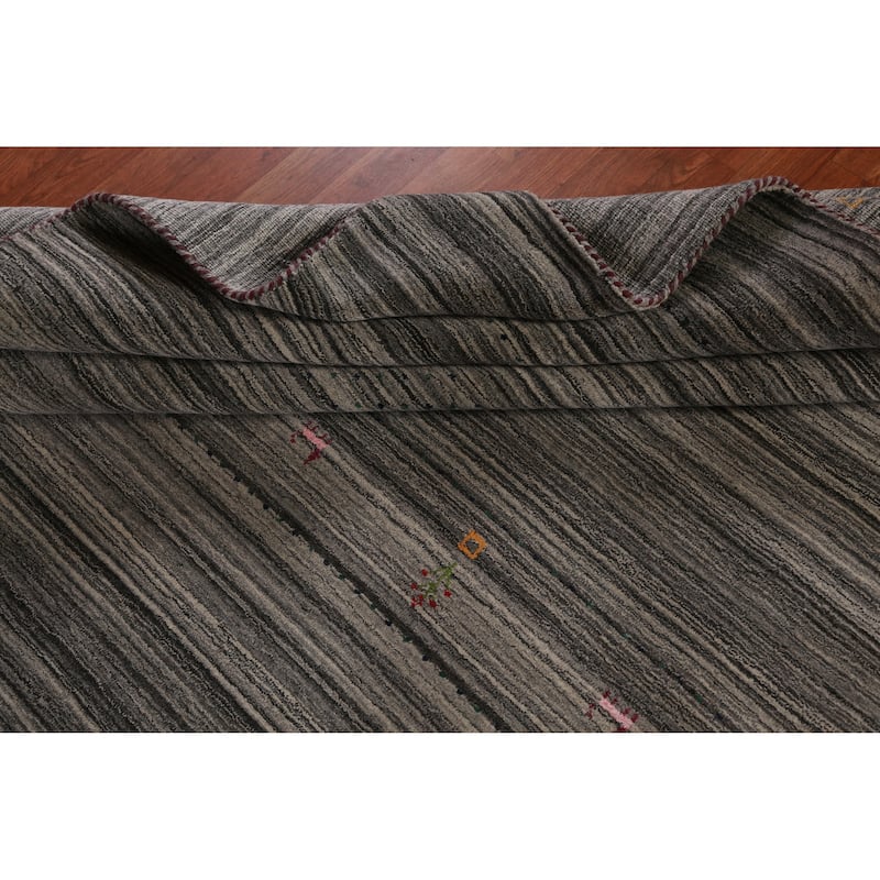 Hand Knotted Oriental 100% Wool Carpet Tribal Tribal Greys & Charcoal Gabbeh Area Rug - 9' 9'' X 8' 1''