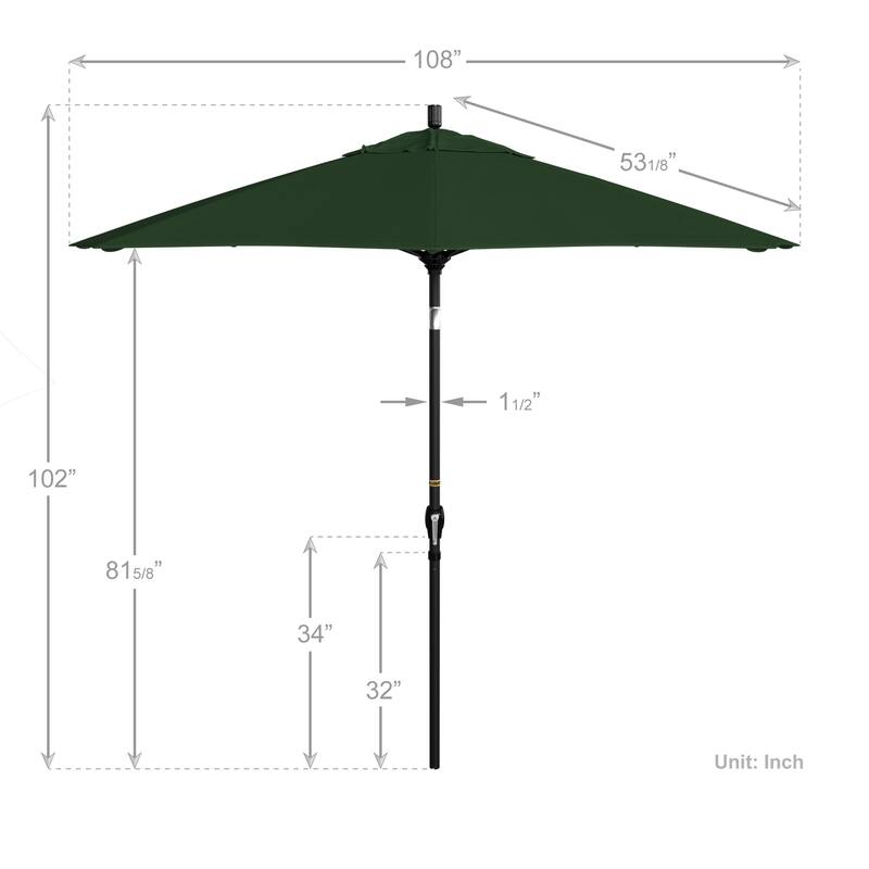California Umbrella 9' Rd. Aluminum Patio Umbrella, Crank Lift with Push Button Tilt, Black Finish, Pacifica Fabric