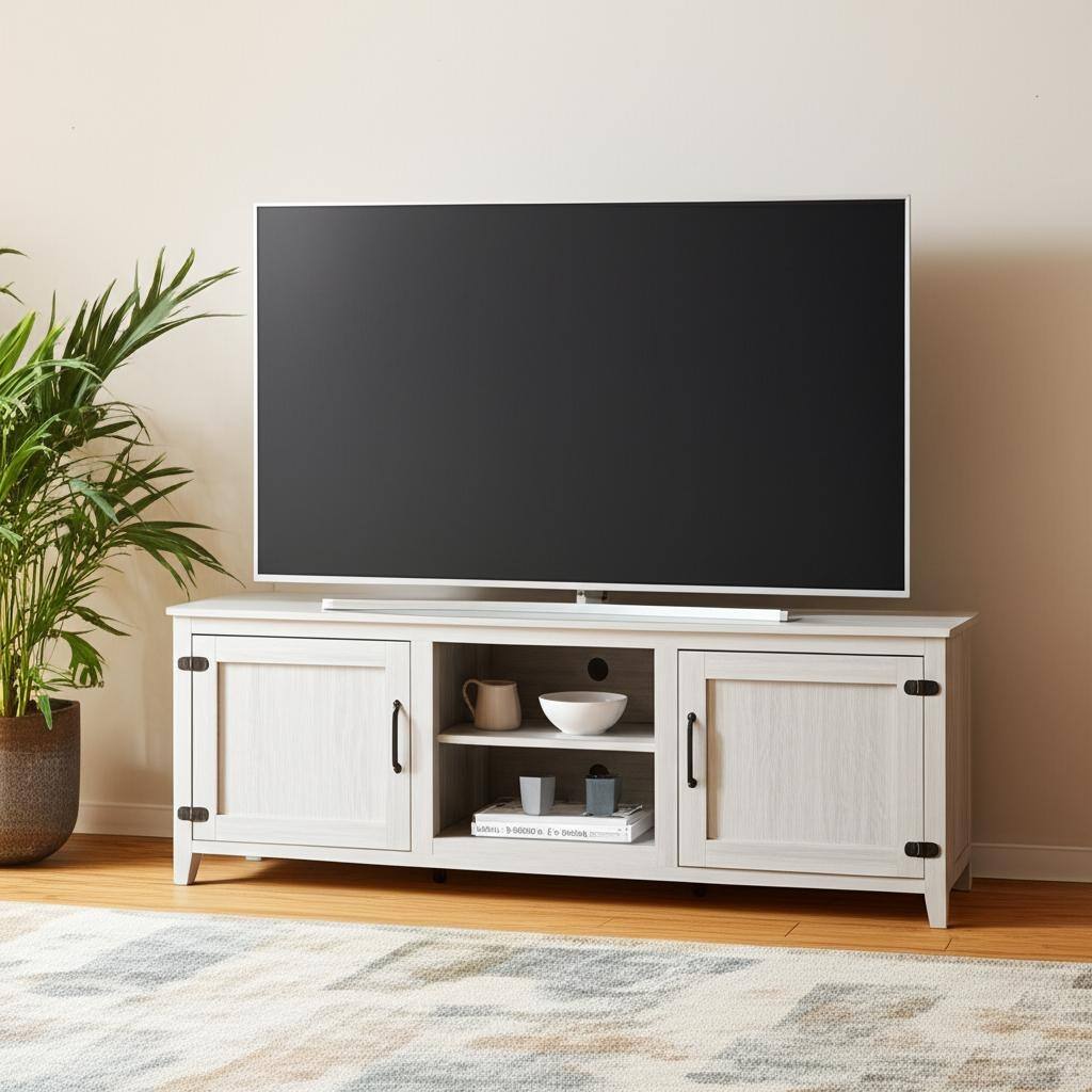 HomeRoots 70" Gray Wood Enclosed and Open Storage TV Stand - 70.08 in. x 24.8 in. x 15.35 in.