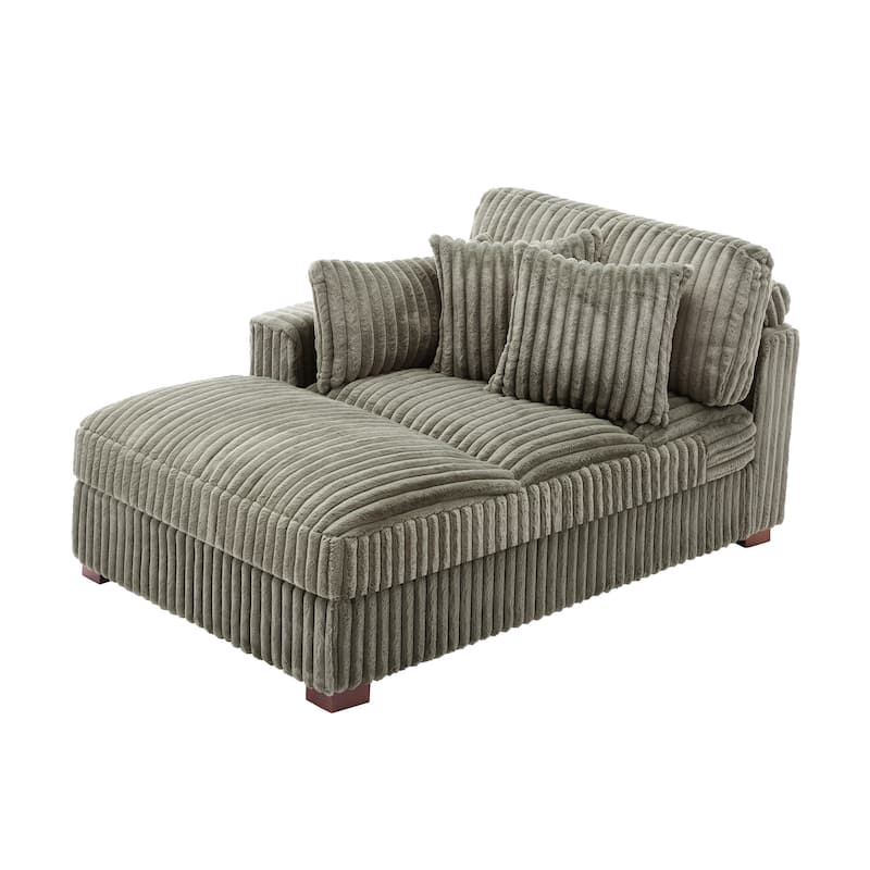 41" W Plush Corduroy Chaise Lounge with Pillows