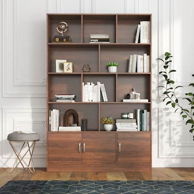 4-Tier Open Shelf Bookcase with Cabinet for Living Room and Office
