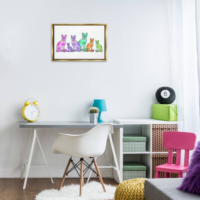 Stupell Funky Whimsical Cats Framed Floater Canvas Wall Art Design By Katie Conley