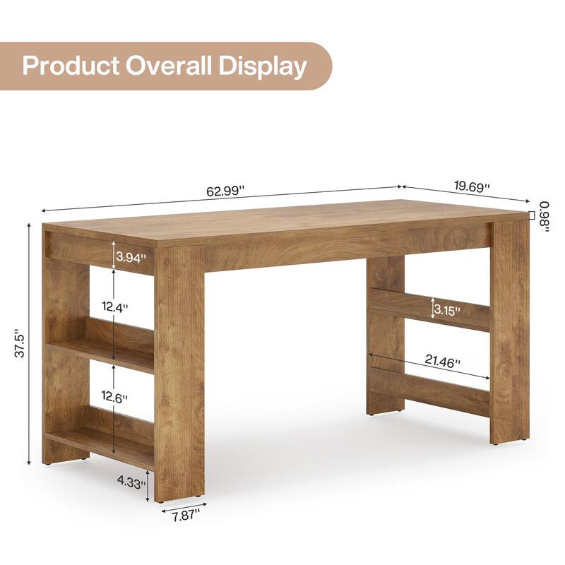 63'' Bar Table, Bar Height Pub Table Bar Unit with Storage Shelves