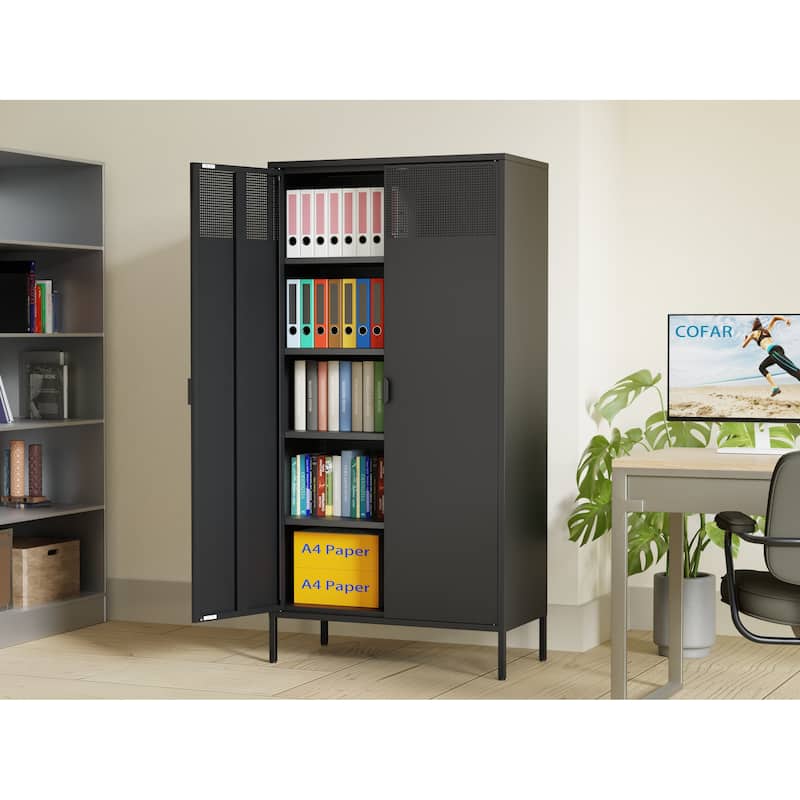 71 Inches High Metal Storage Locker With 4 Adjustable Shelves And 5 Tiers, Suitable For Homes And Offices - Black