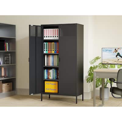 Sideboard Cabinet with Non-Slip Adjustable Feet, Metal Pantry Cabinet with Magnetic Doors & Adjustable Shelves