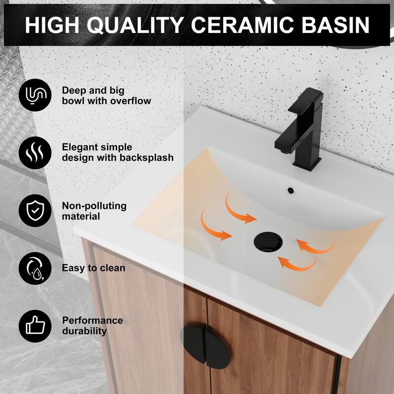 Bathroom Vanity With Sink In 24/30 Inch, Freestanding Bathroom Vanity With Soft Close Door and Adjustable Shelf