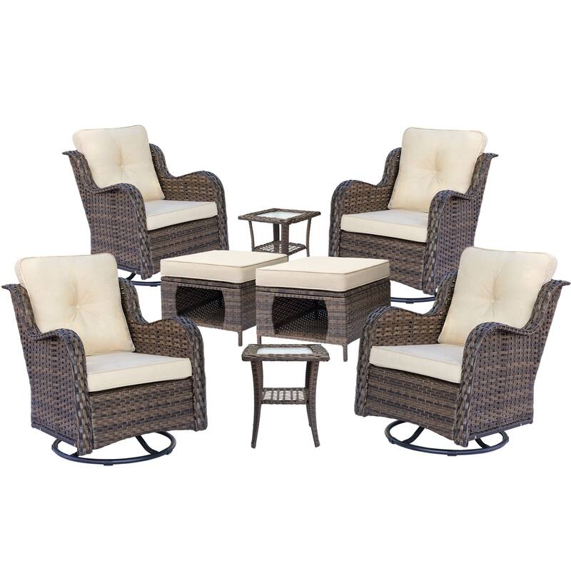 8 Piece Outdoor Patio Swivel Glider Chairs Ottoman Set with Side Table