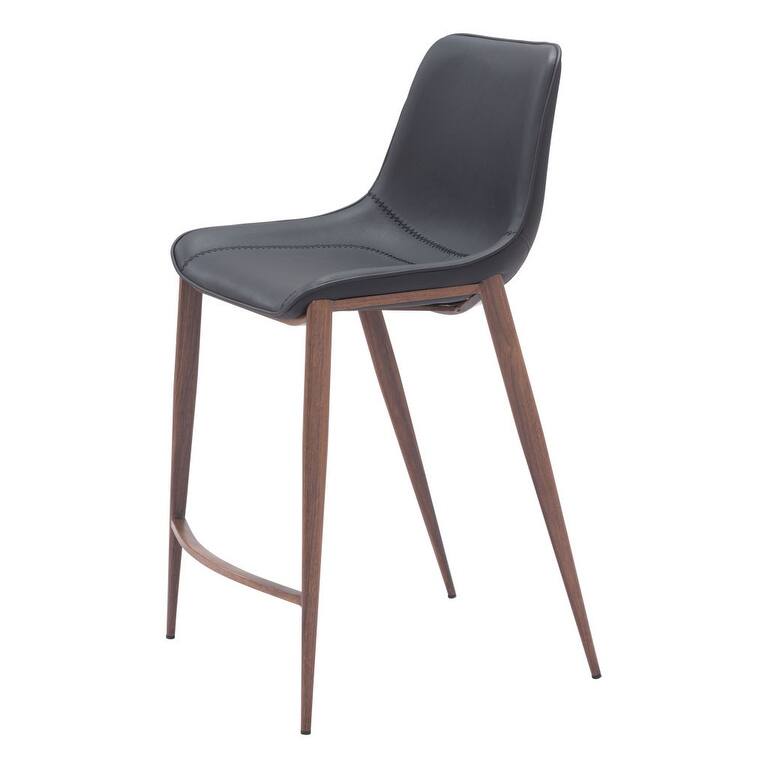 Set of Two 26" Black And Brown Faux Leather And Steel Counter Height Bar Chairs