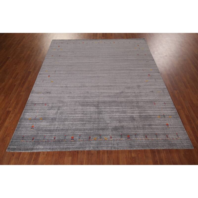Silver Gray Striped Gabbeh Indian Area Rug Handmade Wool Carpet - 8'0"x 9'8"