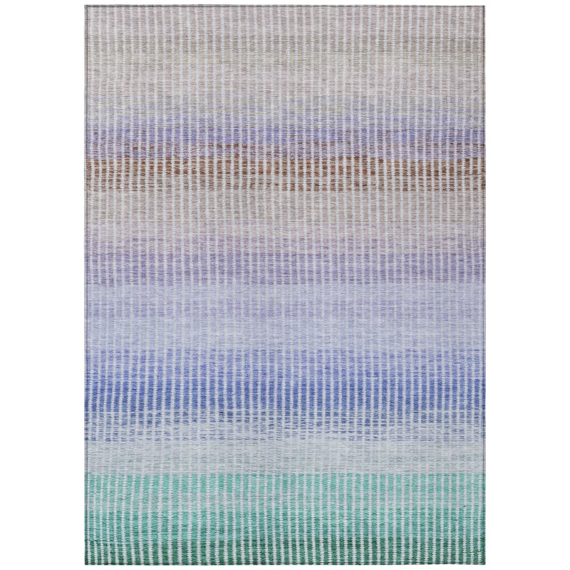 Machine Washable Indoor/ Outdoor Contemporary Stripes Chantille Rug