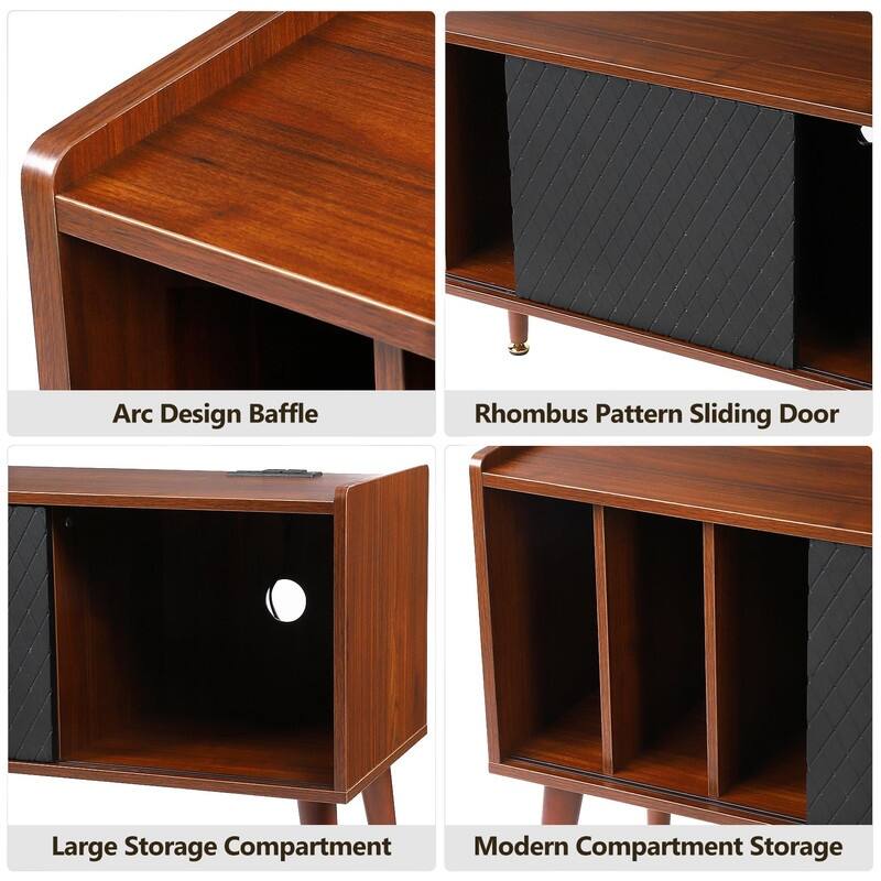 Record Player Stand with Charging Station and USB Ports - 14.5"D x 31.5"W x 25.5"H