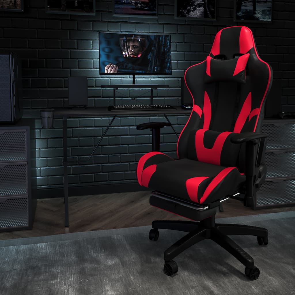 Gaming Desk & Chair Set with Cup Holder, Headphone Hook, and Monitor Stand