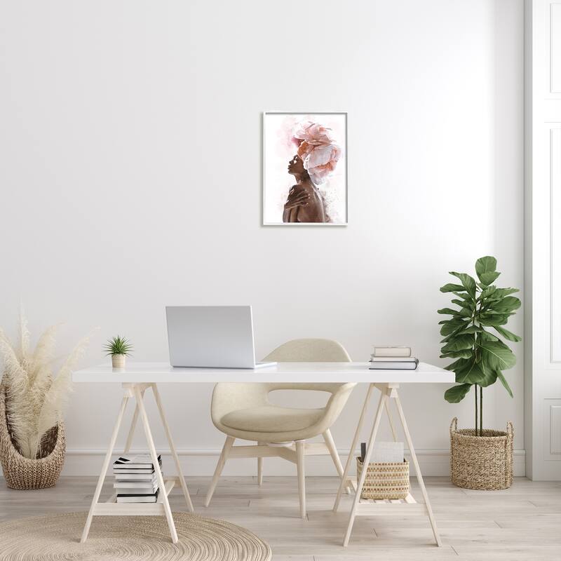 Stupell African American Woman Pink Floral Crown Abstract Portrait Framed Wall Art