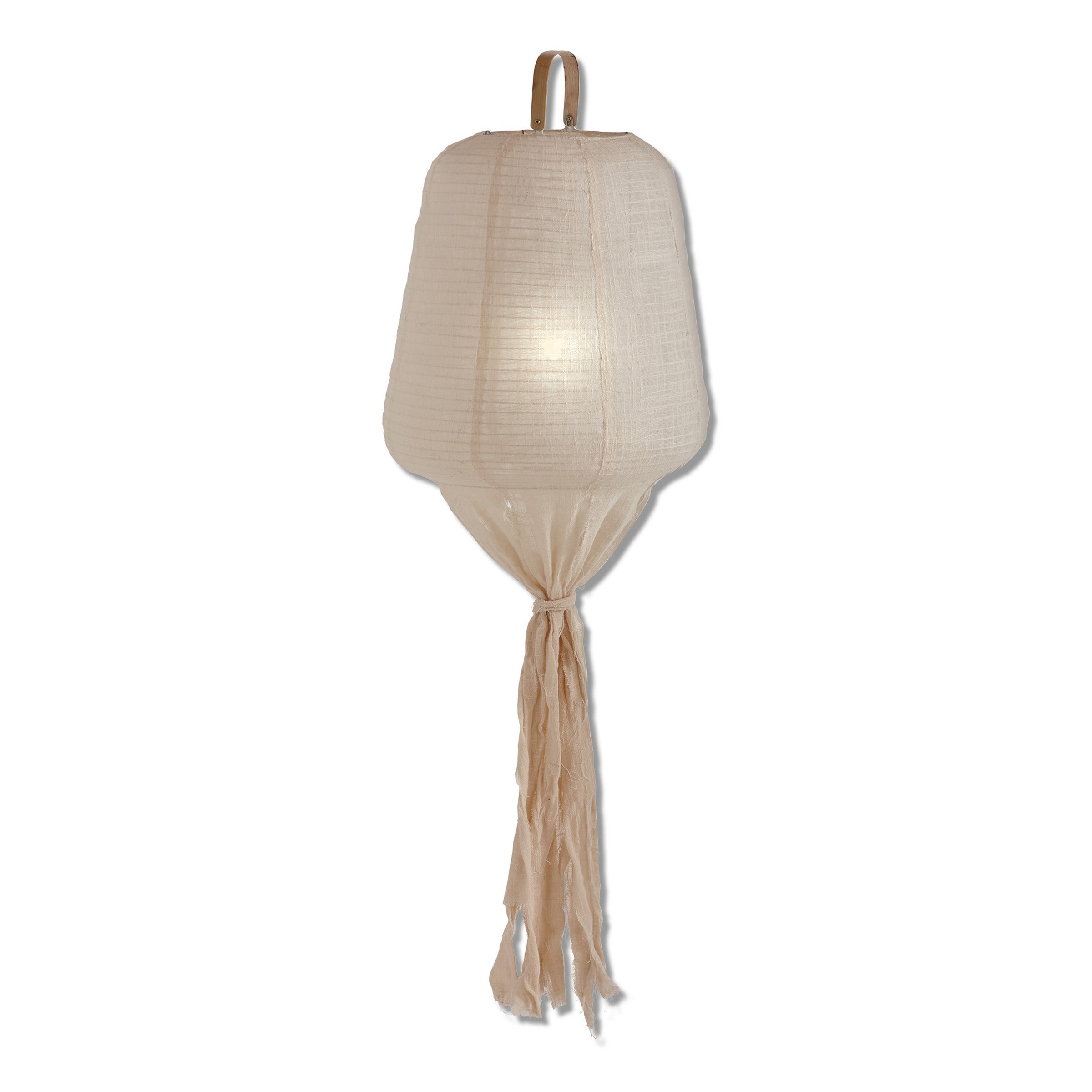 Kite LED Hanging Lantern - Decorative Candle Holder for Indoor Use, 31" H x 14" L x 14" W, Natural Cotton Design