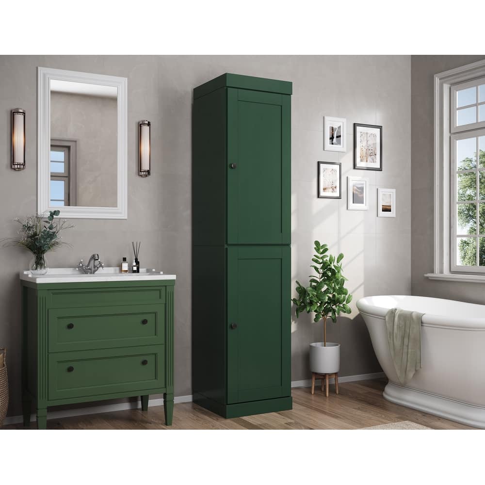 100% Solid Wood Tall Freestanding Bathroom Linen Cabinet with Doors, Adjustable Shelves, Modular Storage, 16.5" W x 71.5" H