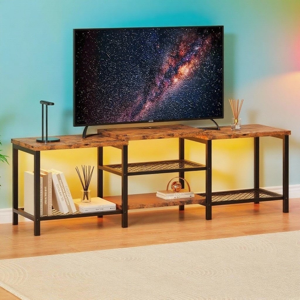 TV Stand with LED Lights, with Power Outlets, for 55/65/75